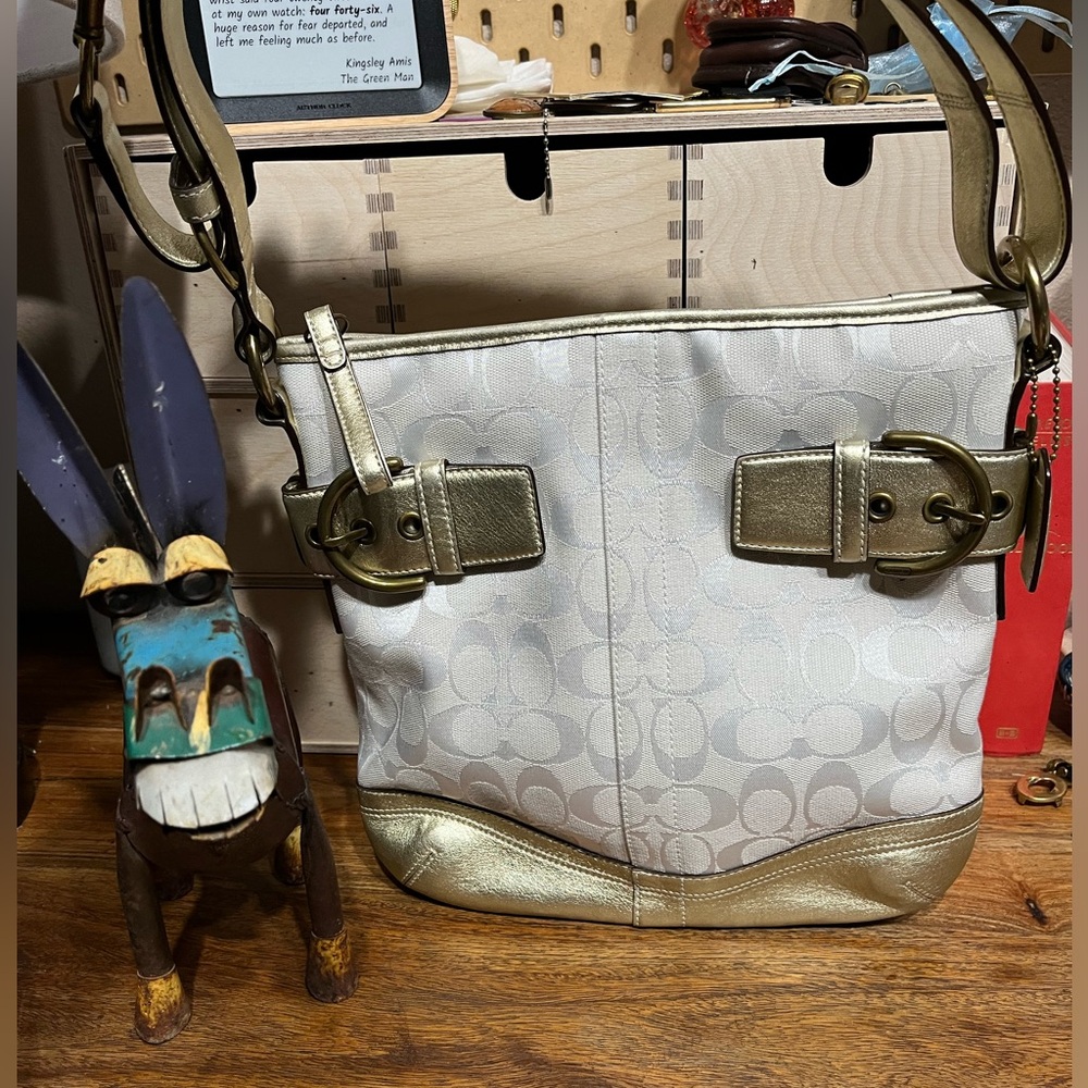 Coach Soho signature soft duffle white jacquard and gold accents